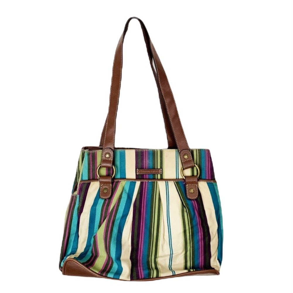 CARIBBEAN JOE Striped Multicolor Multipocket Shoulder Bag Women's Purse